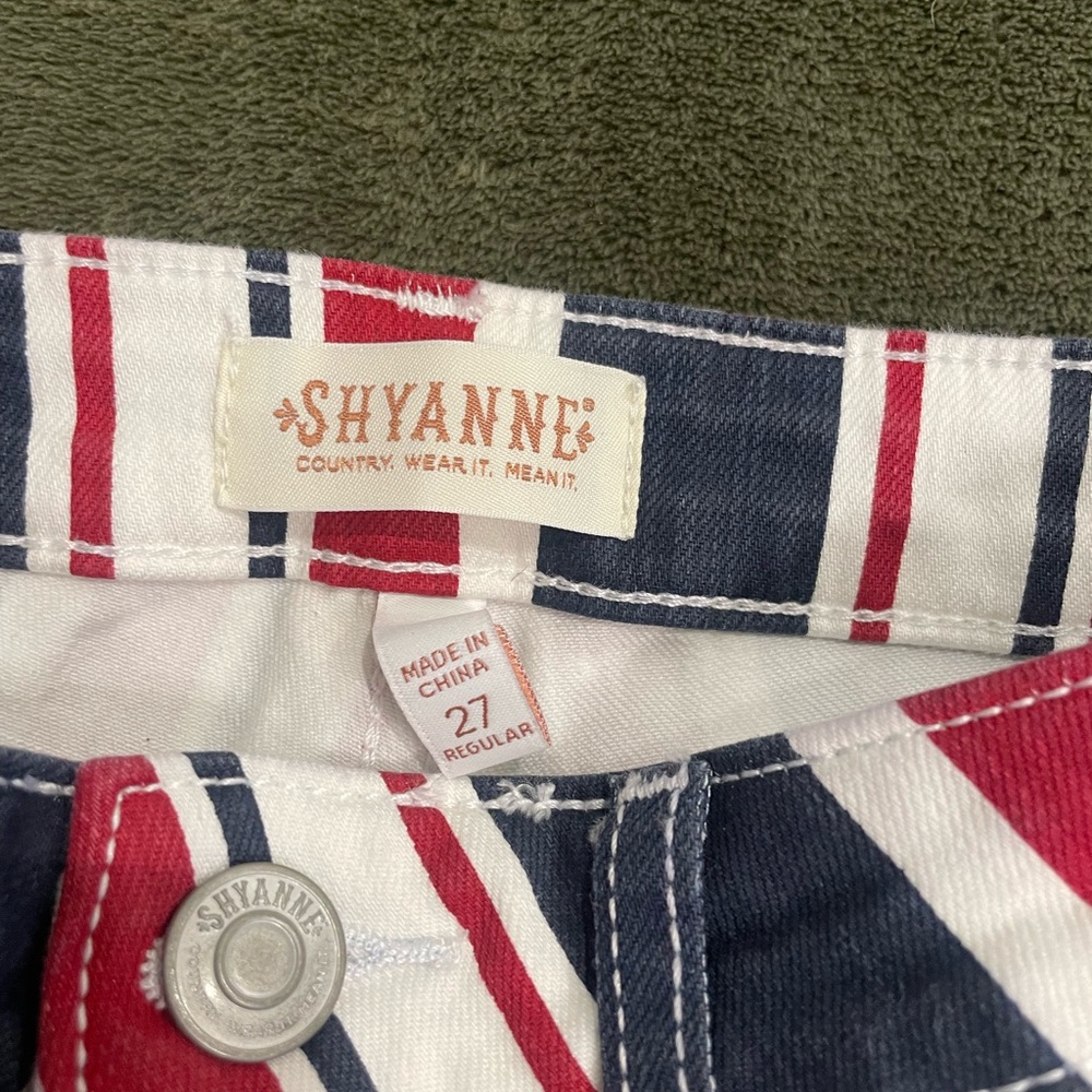 Shyanne Red and Blue Striped Flare Jeans - Picture 2 of 3